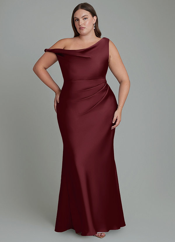 Emerson Bridesmaid Dresses Cabernet Mermaid Off the Shoulder Stretch Satin Dress image1