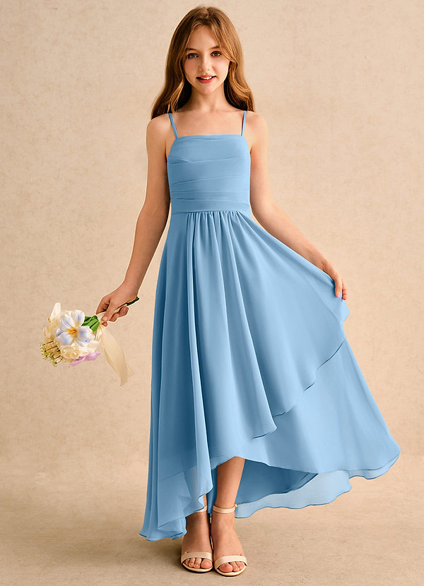 Azazie Twilight Dance Girls Formal Flower Girl Dresses Steel Blue A-Line Pleated Chiffon Dress image1