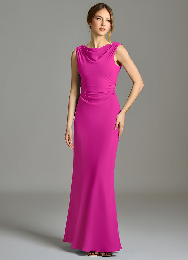 Azazie Kieryn Bruidsmeisjes Jurken Jurk van Chiffon met Zeemeermin Geplooid Fuchsia image1