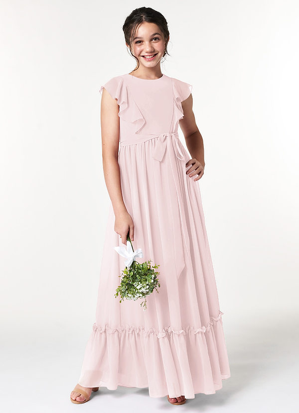 Azazie Lita A-Line Ruched Chiffon Floor-Length Junior Bridesmaid Dress image1
