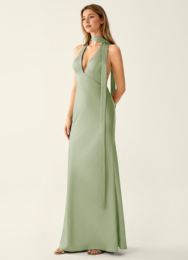 Wrenllien Light Green Satin Prom Dress image1