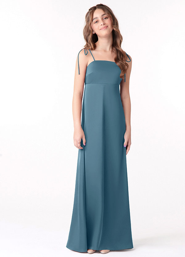 Azazie Violeta Junior Bermuda A-Line Bow Stretch Satin Dress image1