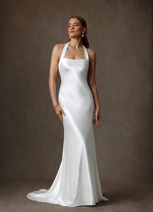 Azazie Marielle Wedding Dresses Diamond White A-Line Charmeuse Dress image1