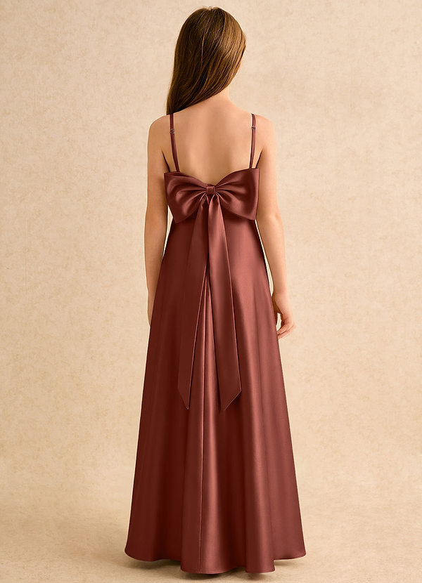 Azazie Joella Girls Formal Vestidos de Niña de Flores Vestido de Castaño de Satén Elástico de Corte en A con Plisado image1