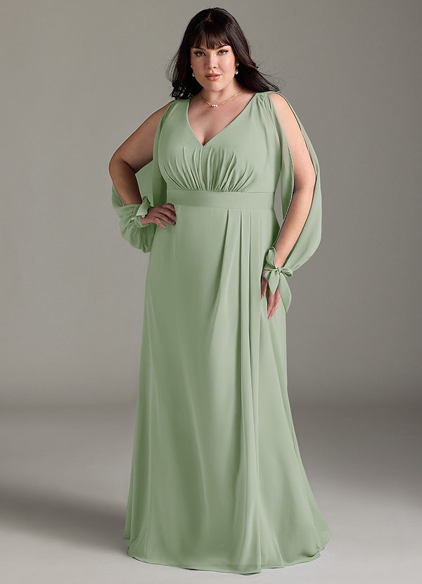 Azazie Matilda Bridesmaid Dresses Dusty Sage A-Line Long Sleeve Chiffon Dress image1