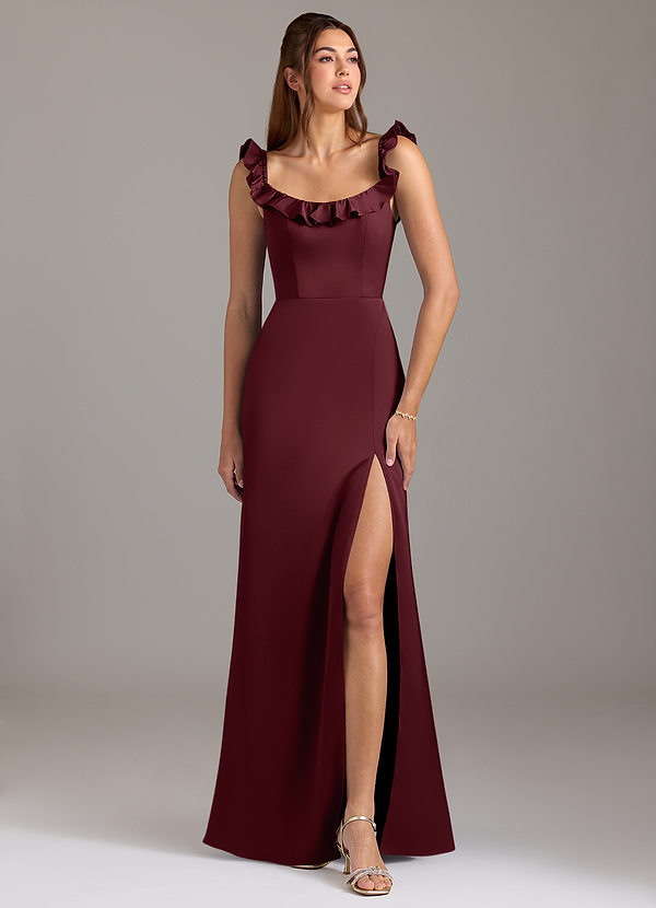 Azazie Callie Bridesmaid Dresses Cabernet A-Line Ruched Stretch Satin Convertible Dress image1