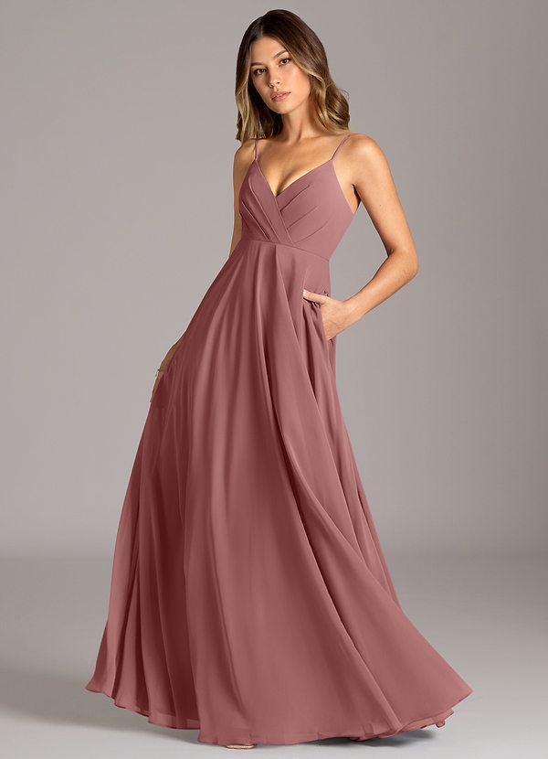 Azazie Amani Suknie dla druhen Linia A Pofałdowany Szyfon Do ziemi Sukienka image1