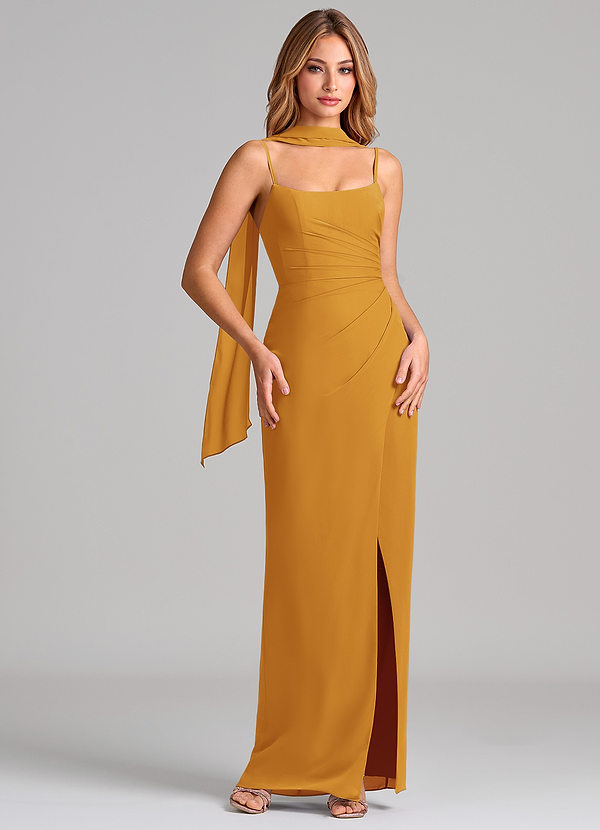 Azazie Calandra Suknie dla druhen Osłona Pofałdowany Szyfon Do ziemi Sukienka image1