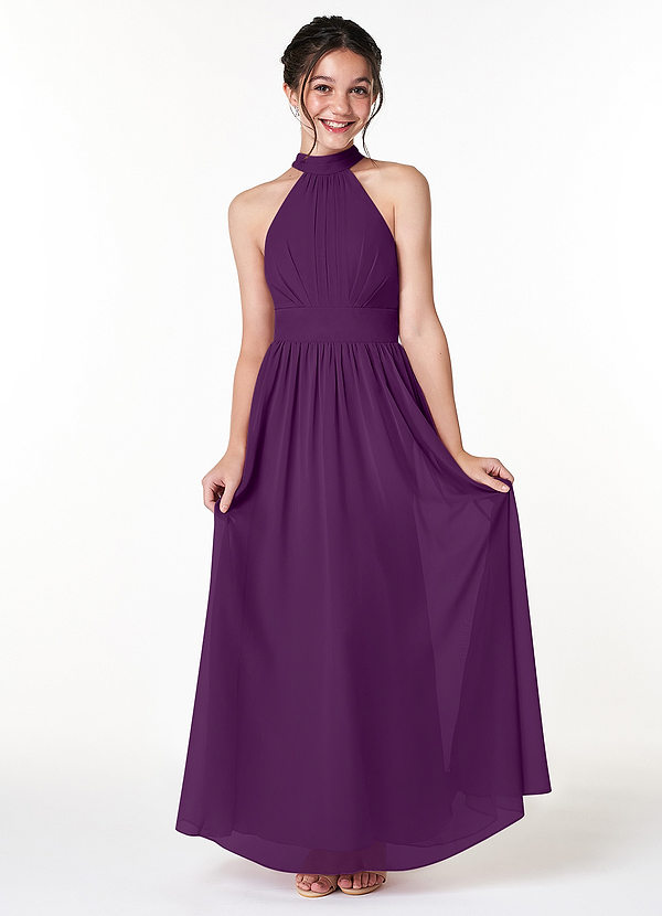 Azazie Iman Junior Grape A-Line Pleated Chiffon Dress image1