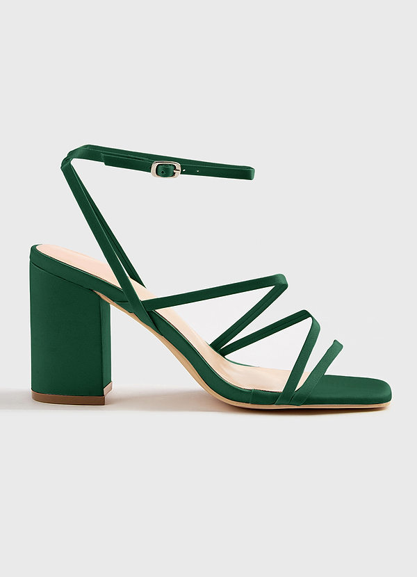 front Matching Color Matte Satin Ankle Strap Block Heel Sandals