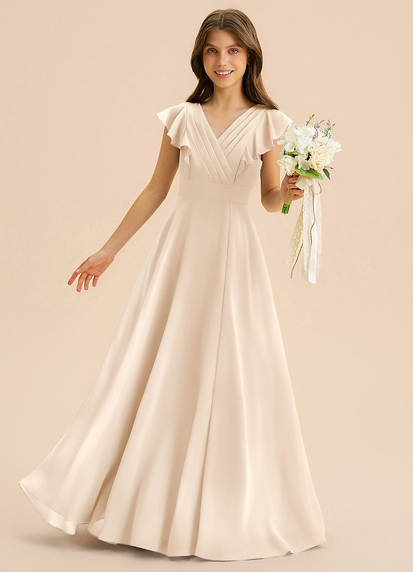 Azazie Anysa Junior Robe Trapèze en Mousseline de soie Rayé Albâtre Blanc image1