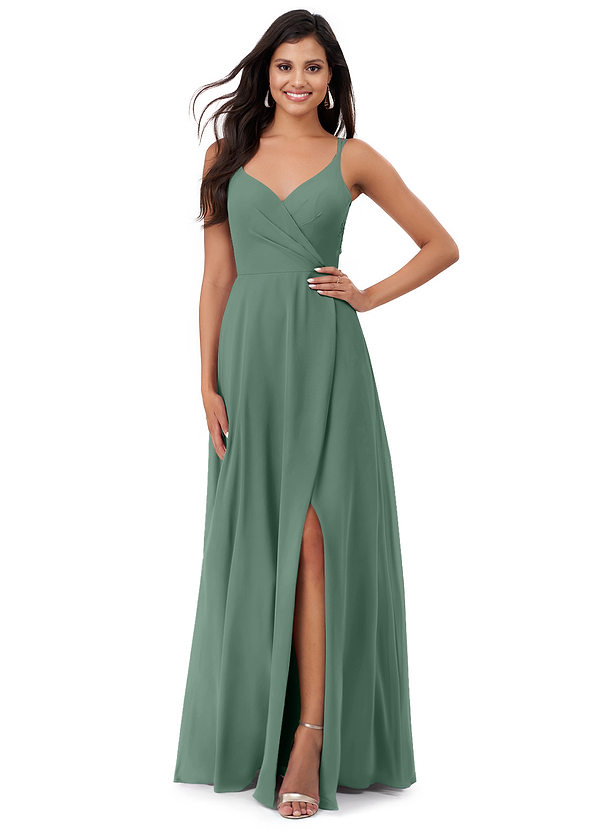 Azazie Lennon Bridesmaid Dresses Eucalyptus A-Line Lace Chiffon Dress image1