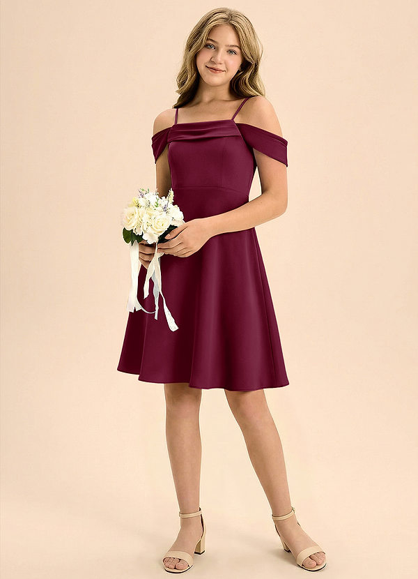 Azazie Anselie Junior Klä av A-Line i Stretch Satin Plisserad image1