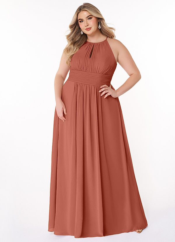 Azazie Bonnie Bridesmaid Dresses Clay A-Line Keyhole Ruched Chiffon Dress image1