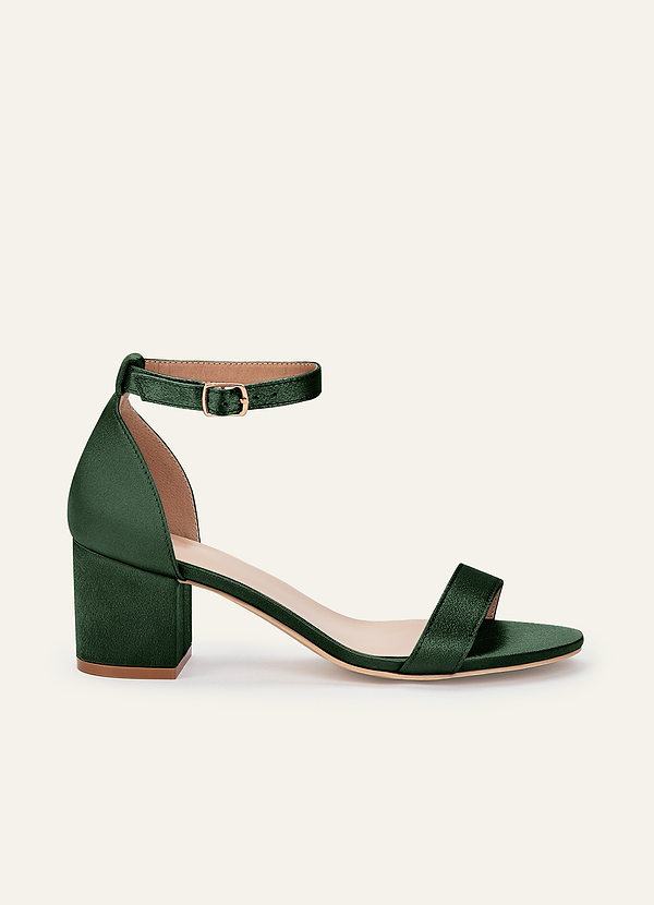 front Matching Color Metallic Satin One Strap Buckle Block Heel Sandals
