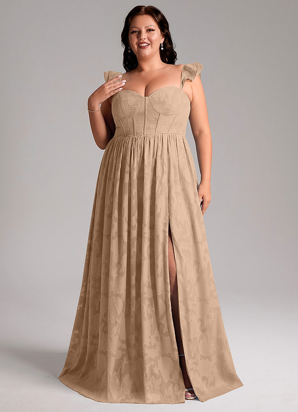 Azazie Denisse Bruidsmeisjes Jurken Jurk van Bloemen Burn-out met A-Lijn Ruches Champagne image1