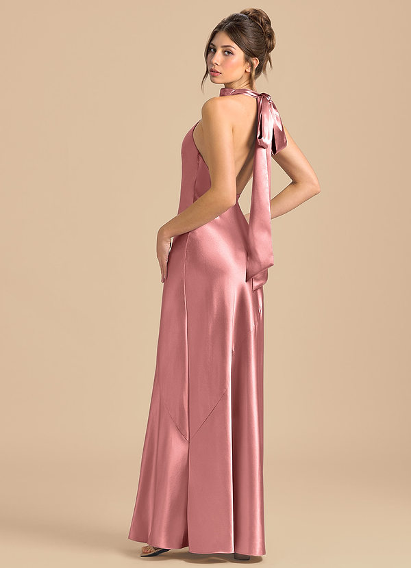 Azazie Velli Brudtärneklänningar Klä av Tubklänning i Metallisk satin Hög hals Rosett image1