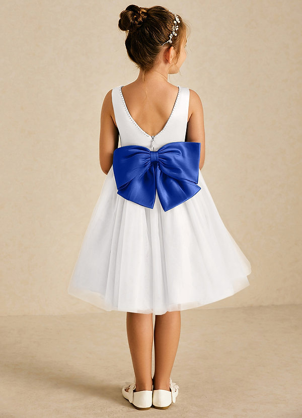 Azazie Seline Flower Girl Dresses Ivory Royal Blue A-Line Bow Tulle Dress image1