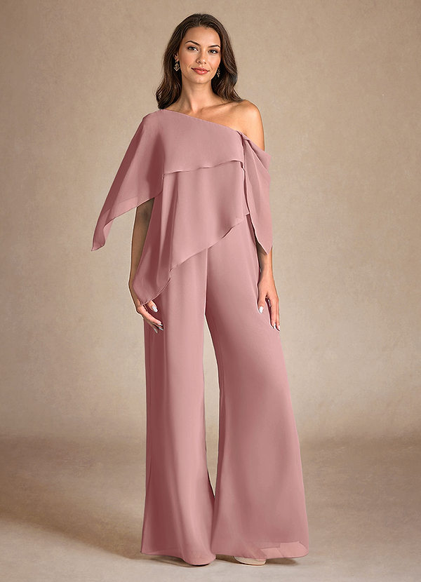Azazie Halima Robes de mère de la mariée Robe Combinaison/Tailleur Pantalon en Mousseline de soie Fente latérale Rose Poussiéreuse image1