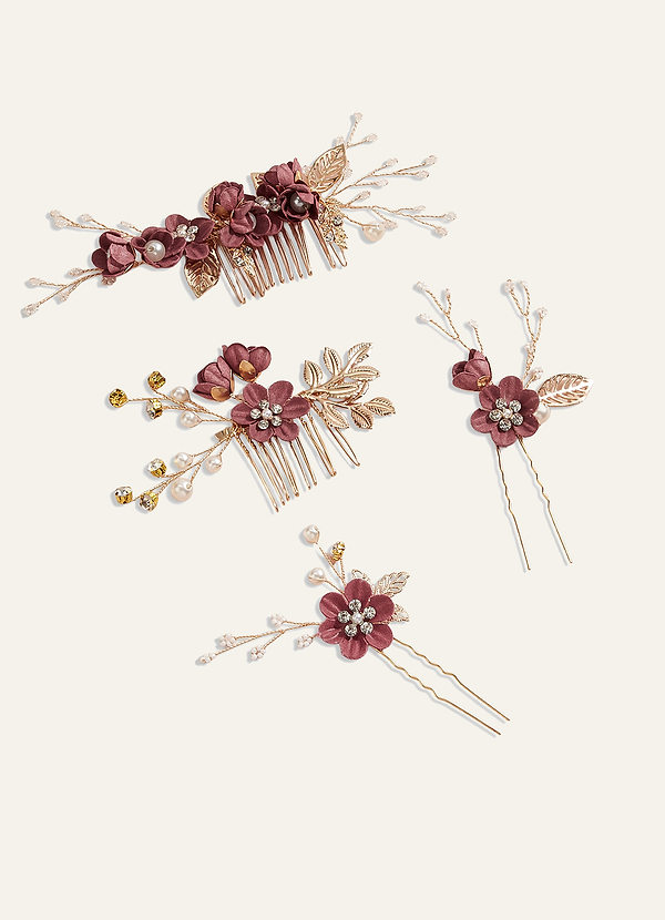 front Blue Floral Hair Comb Set