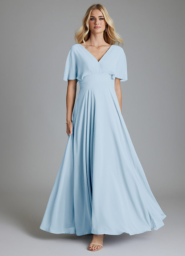 Azazie Pamela Bridesmaid Dresses Sky Blue A-Line V-Neck Pleated Chiffon Dress image1