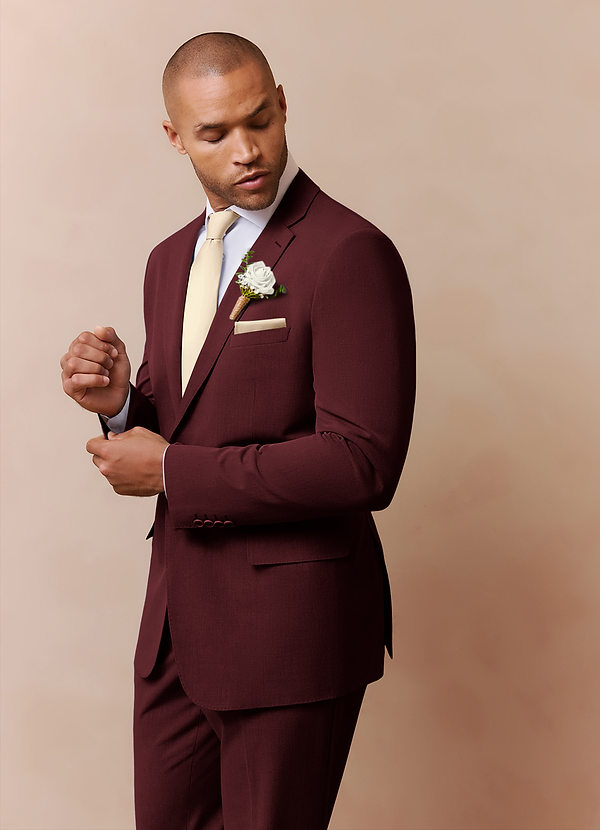front Savile Burgundy Wool Blend Suit Jacket