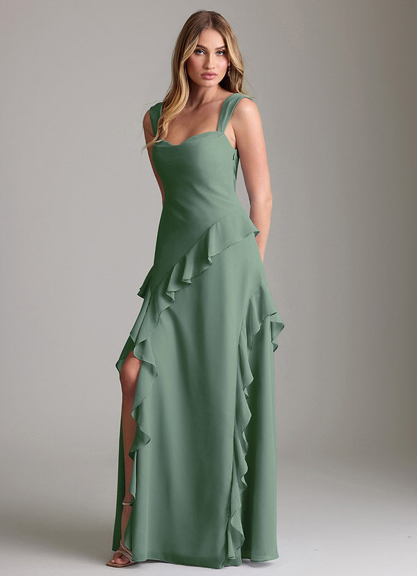 Azazie Sloane Bridesmaid Dresses Eucalyptus A-Line Sweetheart Neckline Chiffon Dress image1