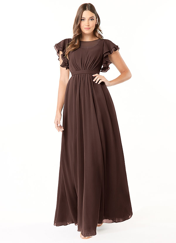 Azazie Daphne Modest Bridesmaid Dresses A-Line Ruffled Chiffon Floor-Length Dress image1