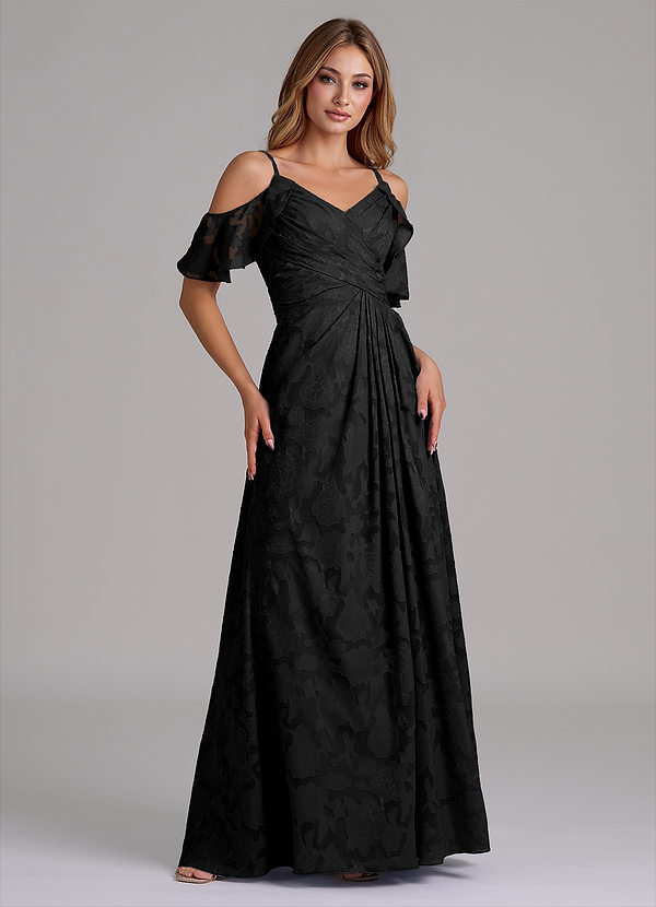 Azazie Dakota Abiti da Damigella Abito A-Line in Burnout Floreale a Spalla Scoperta Nero image1