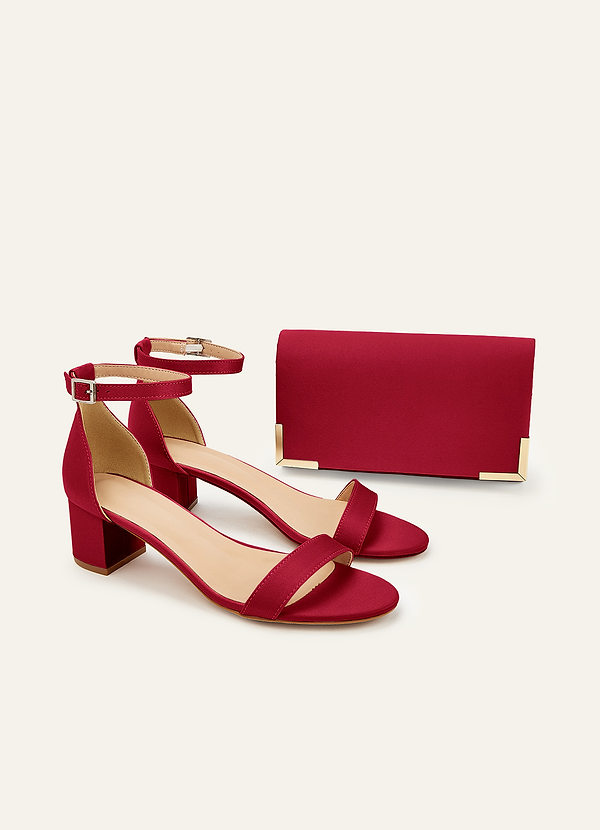 front Matching Color Matte Satin Block Heel Sandals & Envelope Clutch Set