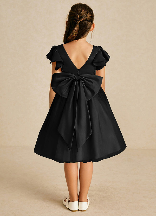 Azazie Kaeya Flower Girl Dresses Black A-Line Bow Tulle Dress image1