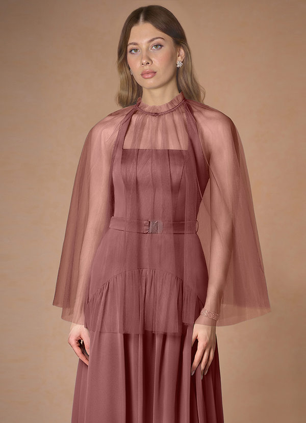front Bijpassende kleur geplooide tule cape