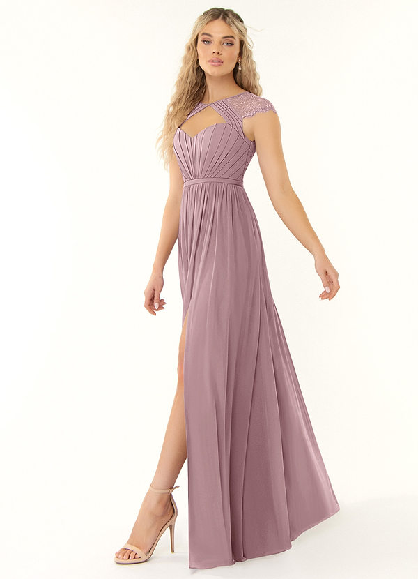 Azazie Cicely Bridesmaid Dresses A-Line Lace Chiffon Floor-Length Dress image1
