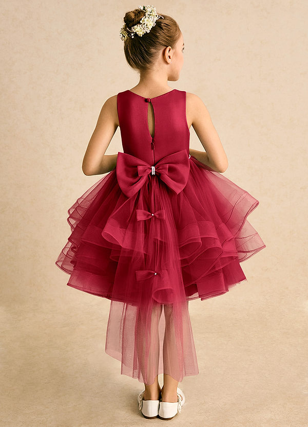 Azazie Tinie Blumenkinder Kleider Ballkleid Schleifen Tüll Kleid Scharlachrot image1