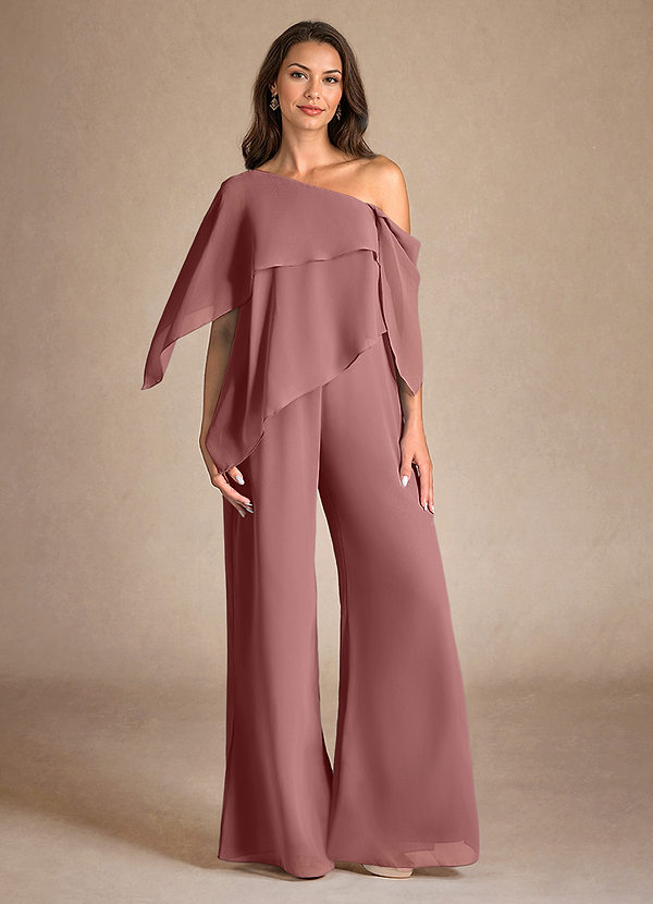 Azazie Halima Mother of the Brides Dresses Desert Rose Jumpsuit/Pantsuit Side Slit Chiffon Dress image1