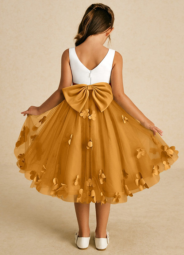 Azazie Sprout Flower Girl Dresses Butterscotch A-Line Bow Tulle Dress image1