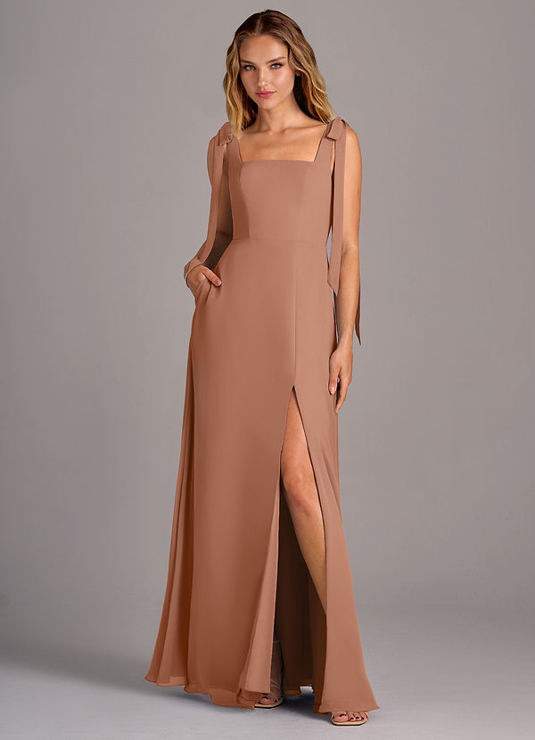 Azazie Debra Bridesmaid Dresses Bronzer A-Line with Pockets Chiffon Convertible Dress image1
