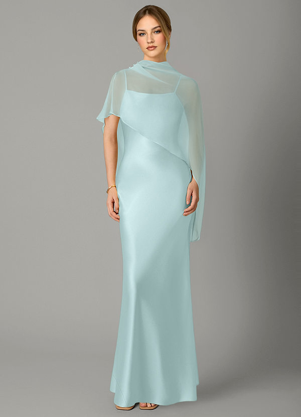 Azazie Jaleesa Vestidos de dama de honor Vestido Vidrio Marino de Satén Elástico de Corte Recto con Cuello alto image1