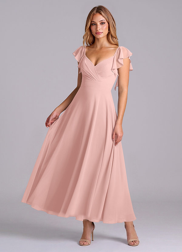 Azazie Leilani Robes Demoiselle d'honneur Robe Trapèze en Mousseline de soie Rayé Rose Poudré image1