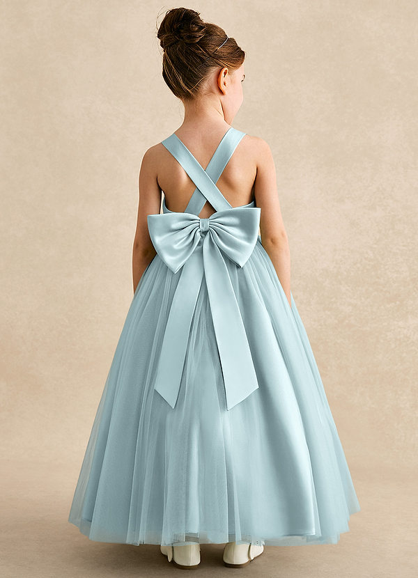 Azazie Peanut Robes de Fillette d'Honneur Robe Trapèze en Tulle Bretelle Brume image1