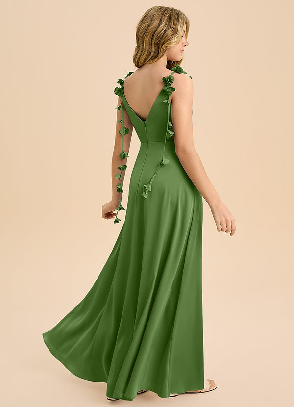 Azazie Gumdrop Junior Basil Empire Pleated Stretch Satin Dress image1