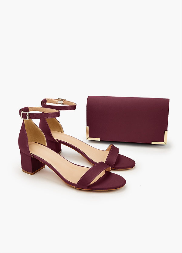 front Matching Color Matte Satin Block Heel Sandals & Envelope Clutch Set