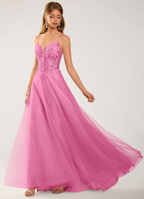 Calliem Rosa Confetto Abito da ballo in tulle e pizzo con perline image1