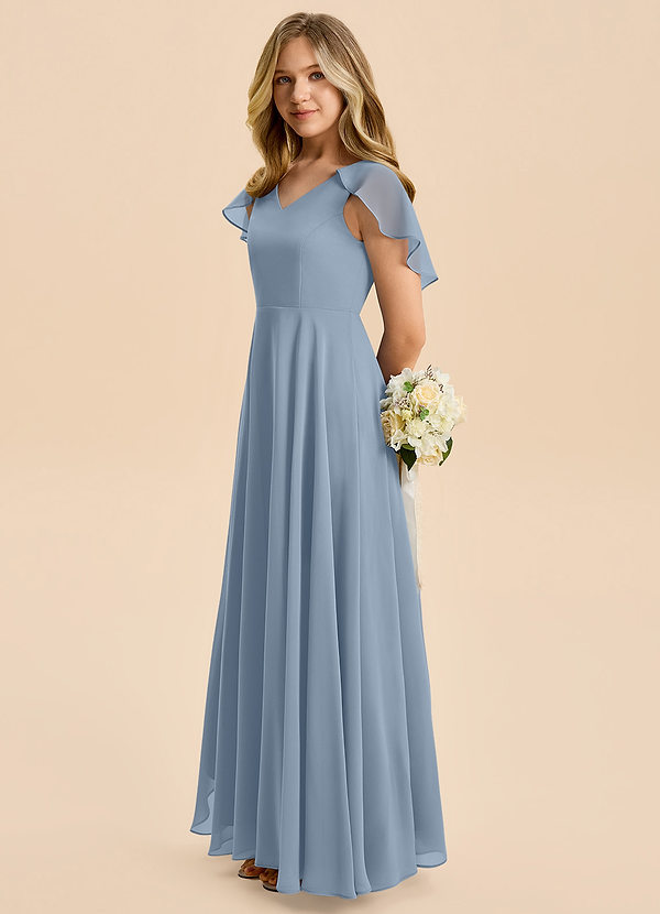 Azazie Katie Junior A-Linie Gestreift Chiffon Kleid Staubblau image1