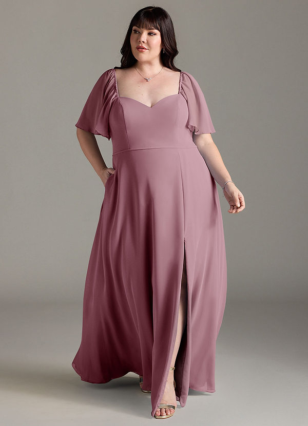 Azazie Chloe Abiti da Damigella Abito A-Line in Chiffon Scollo a Cuore Vintage Malva image1