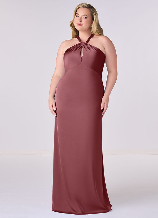 Barbie ♥ Azazie Abiti da Damigella Abito Tubino in Raso Elasticizzato Rosa Del Deserto image1