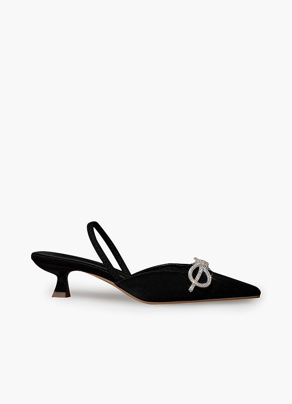 front Rhinestone Bow teräväkärkiset Slingback-korkokengät