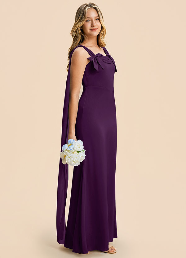 Azazie Chelsea Junior Grape Sheath Pleated Stretch Satin Dress image1