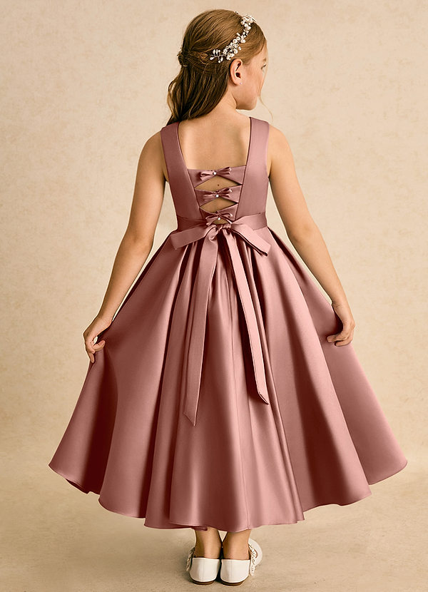 Azazie Junebuj Vestidos de Niña de Flores Vestido de Rosa De Cedro de Satin Mate de Princesa con Plisado image1