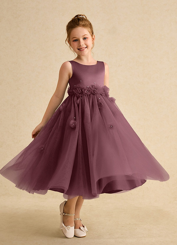 Azazie Lux Flower Girl Dresses Sangria A-Line Beaded Tulle Dress image1